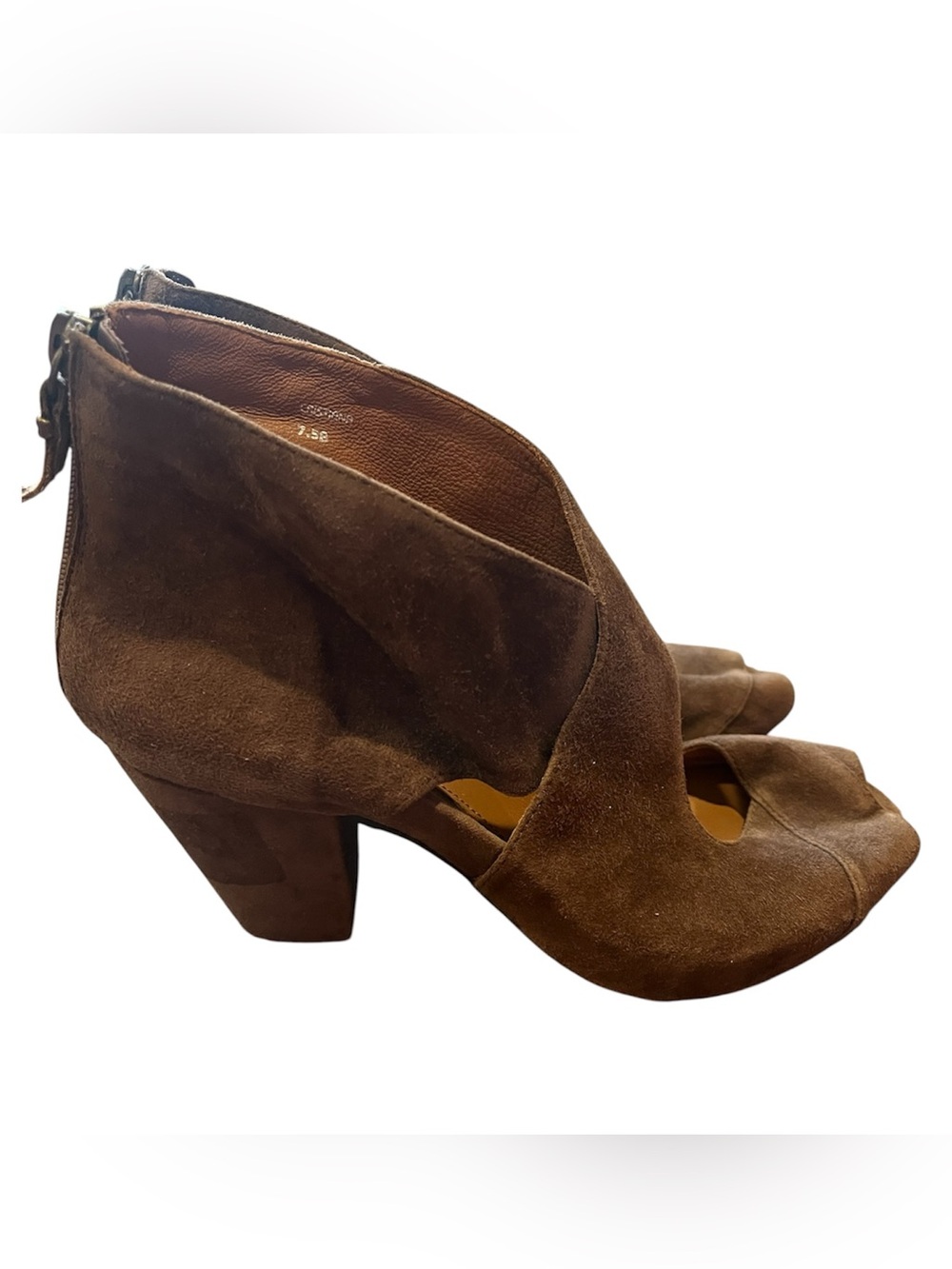 Earthies Brown Suede Crisscross Cutout Block Heel Pumps